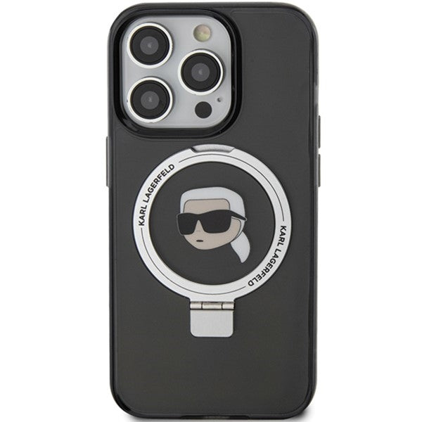 Coque MagSafe pour Apple iPhone 15 Pro, Karl Lagerfeld, Ring Stand Karl's Head, Noire