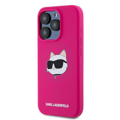 Coque MagSafe pour Apple iPhone 15 Pro, Karl Lagerfeld, Silicone Tête de Choupette, Fuchsia