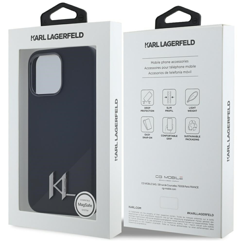 Housse MagSafe pour Apple iPhone 15 Pro, Karl Lagerfeld, Silicone Shadow Metal Initial, Noire