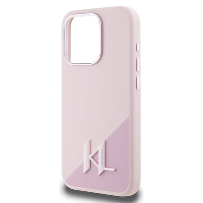 Housse MagSafe pour Apple iPhone 15 Pro, Karl Lagerfeld, Silicone Shadow Metal Initial, Rose