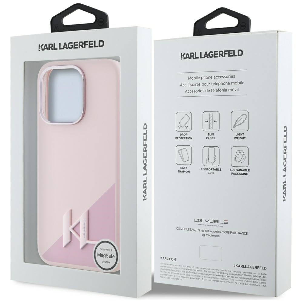 Housse MagSafe pour Apple iPhone 15 Pro, Karl Lagerfeld, Silicone Shadow Metal Initial, Rose