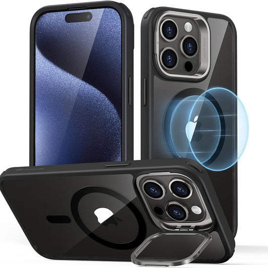 Coque MagSafe pour Apple iPhone 15 Pro Max, ESR, Classic Hybrid Kickstand, Noire Transparente