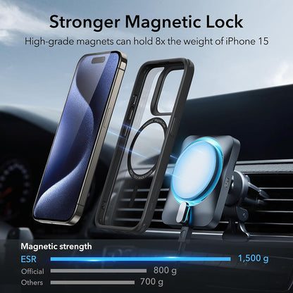 Coque MagSafe pour Apple iPhone 15 Pro Max, ESR, Classic Hybrid, Noire Transparente
