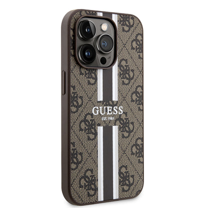 Étui MagSafe pour Apple iPhone 15 Pro Max, Guess, 4G Printed Stripes, Marron