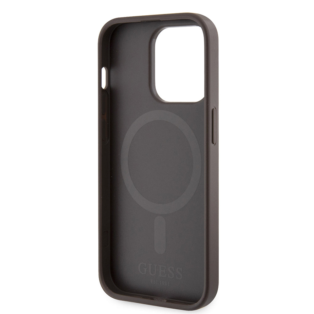 Étui MagSafe pour Apple iPhone 15 Pro Max, Guess, 4G Printed Stripes, Marron