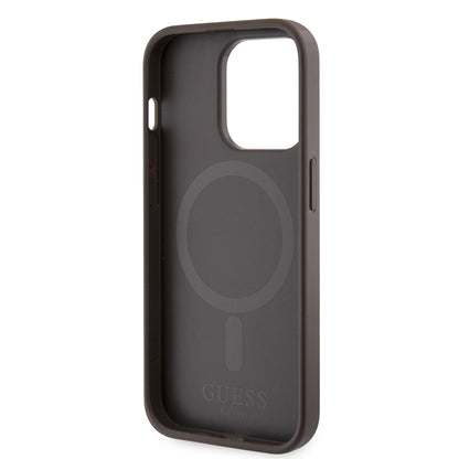 Étui MagSafe pour Apple iPhone 15 Pro Max, Guess, 4G Printed Stripes, Marron