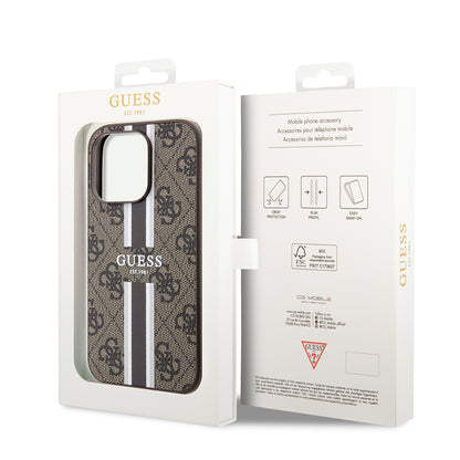 Étui MagSafe pour Apple iPhone 15 Pro Max, Guess, 4G Printed Stripes, Marron