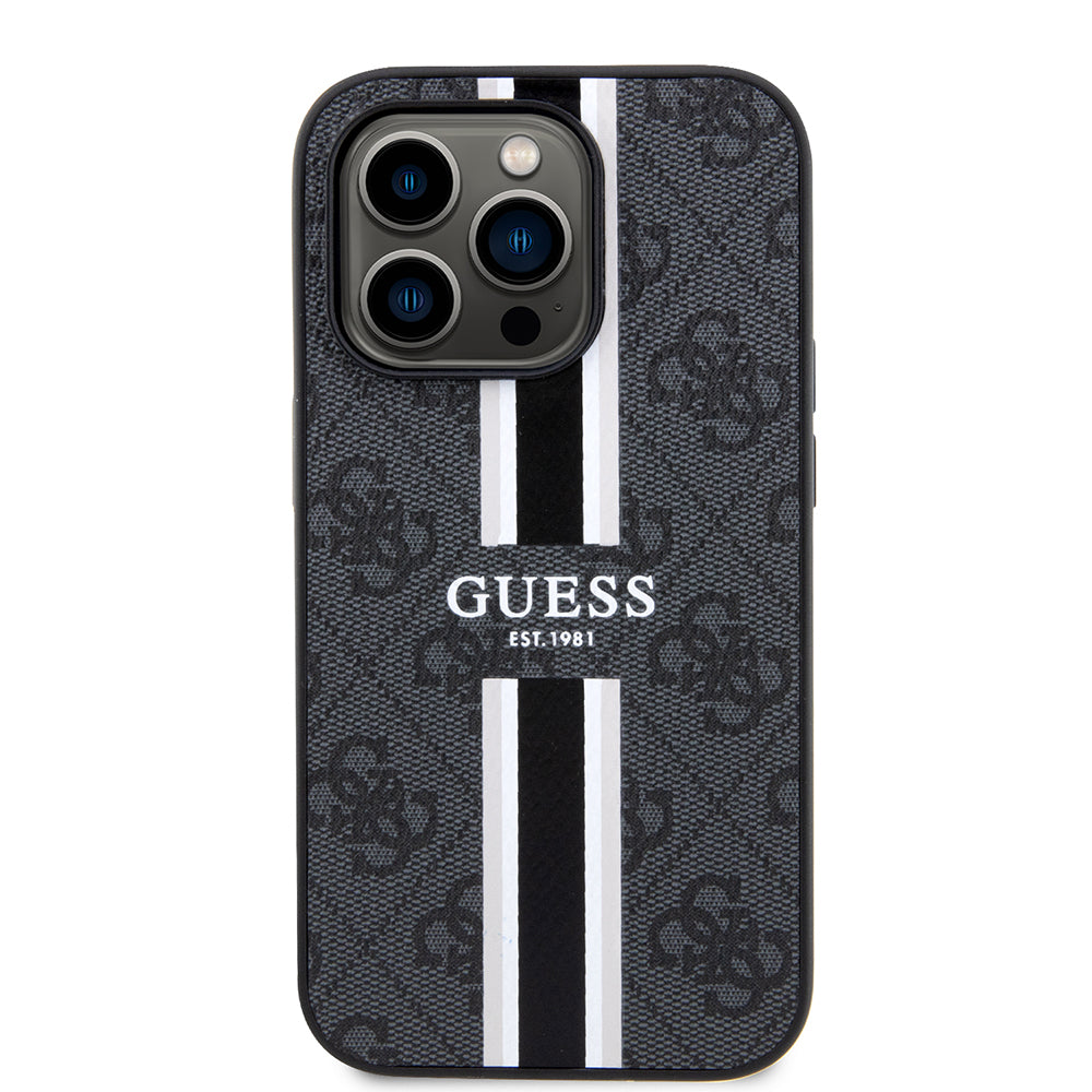 Étui MagSafe pour Apple iPhone 15 Pro Max, Guess, 4G Printed Stripes, Noir