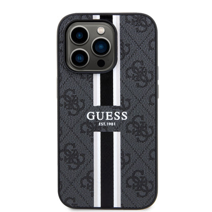 Étui MagSafe pour Apple iPhone 15 Pro Max, Guess, 4G Printed Stripes, Noir