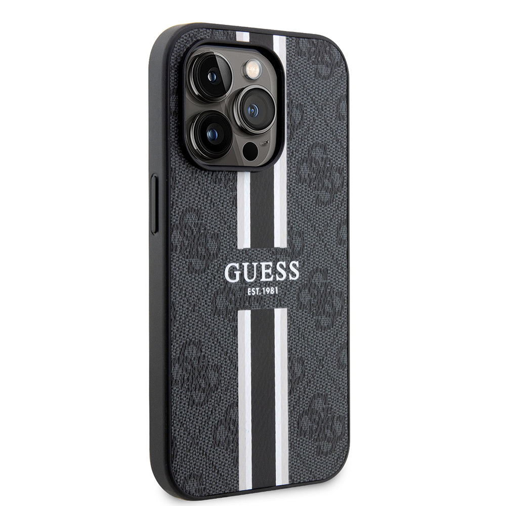 Étui MagSafe pour Apple iPhone 15 Pro Max, Guess, 4G Printed Stripes, Noir