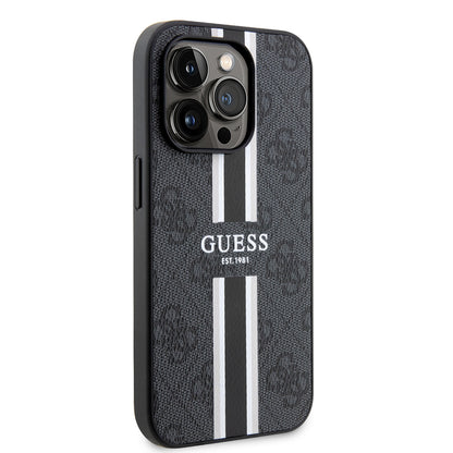 Étui MagSafe pour Apple iPhone 15 Pro Max, Guess, 4G Printed Stripes, Noir