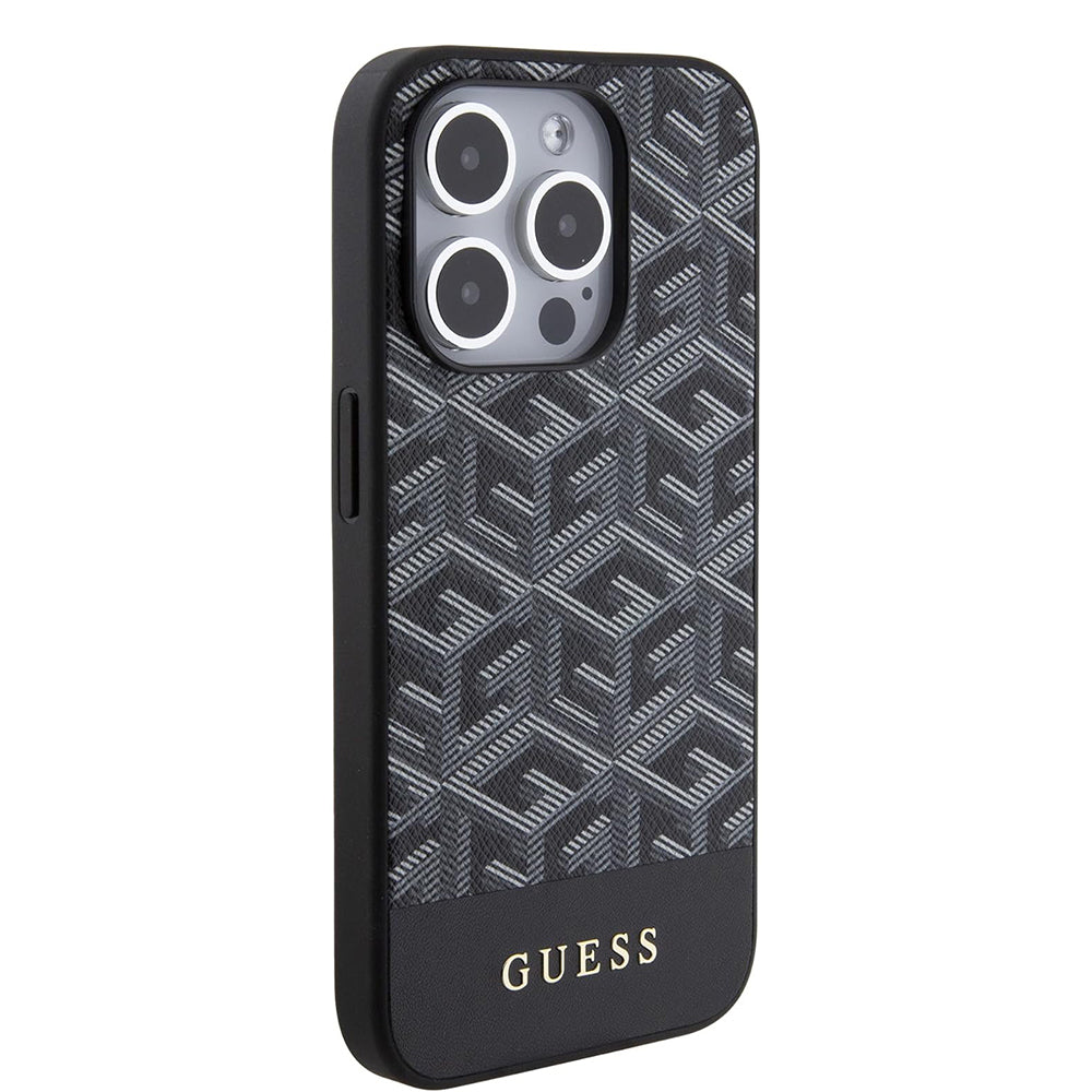 Étui MagSafe pour Apple iPhone 15 Pro Max, Guess, PU G Cube, Noir GUHMP15XHGCFSEK