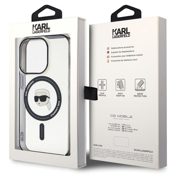 Coque MagSafe pour Apple iPhone 15 Pro Max, Karl Lagerfeld, IML Karl's Head, Transparente