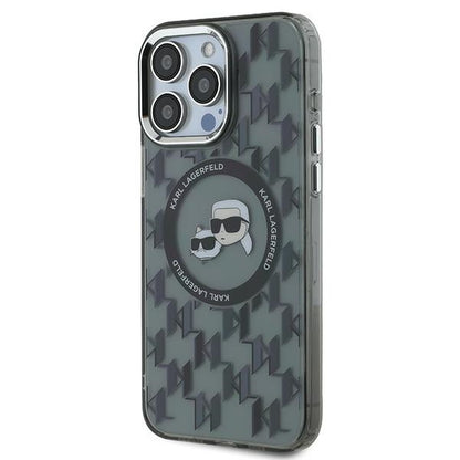 Coque MagSafe pour Apple iPhone 15 Pro Max, Karl Lagerfeld, IML Monogramme Karl & Choupette's Heads, Noire