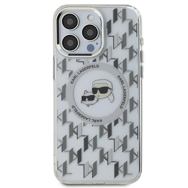Coque MagSafe pour Apple iPhone 15 Pro Max, Karl Lagerfeld, IML Monogramme Karl & Choupette's Heads, Transparente
