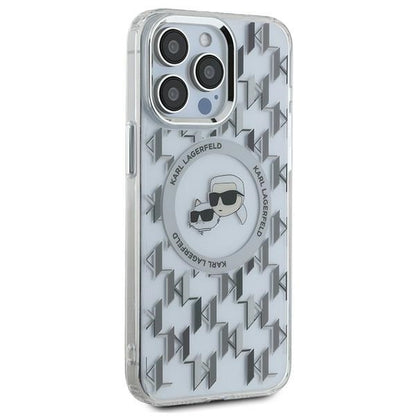Coque MagSafe pour Apple iPhone 15 Pro Max, Karl Lagerfeld, IML Monogramme Karl & Choupette's Heads, Transparente