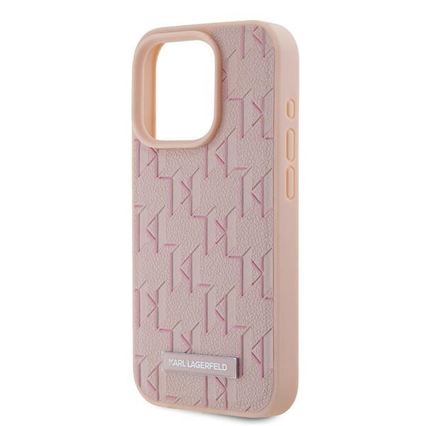 Coque MagSafe pour Apple iPhone 15 Pro Max, Karl Lagerfeld, Logo Métal Monogramme, Rose
