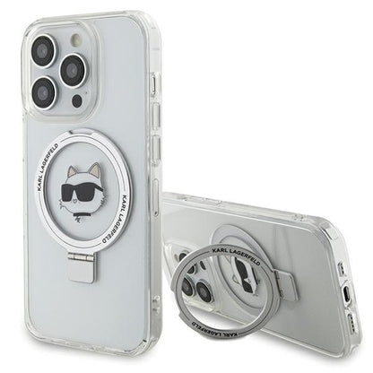 Coque MagSafe pour Apple iPhone 15 Pro Max, Karl Lagerfeld, Ring Stand Choupette's Head, Blanche