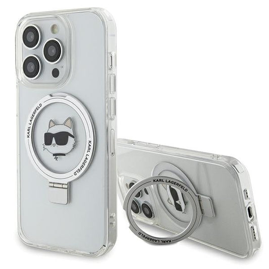 Coque MagSafe pour Apple iPhone 15 Pro Max, Karl Lagerfeld, Ring Stand Choupette's Head, Blanche