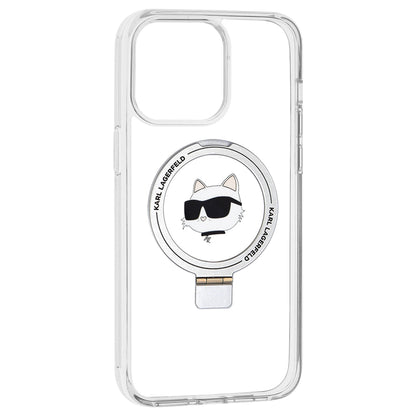 Coque MagSafe pour Apple iPhone 15 Pro Max, Karl Lagerfeld, Ring Stand Choupette's Head, Blanche