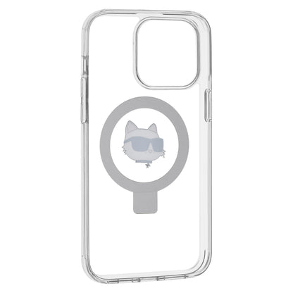 Coque MagSafe pour Apple iPhone 15 Pro Max, Karl Lagerfeld, Ring Stand Choupette's Head, Blanche