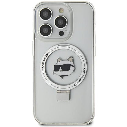 Coque MagSafe pour Apple iPhone 15 Pro Max, Karl Lagerfeld, Ring Stand Choupette's Head, Blanche