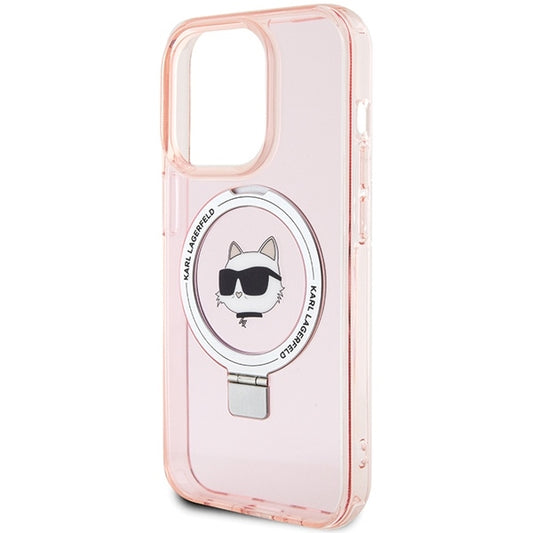 Coque MagSafe pour Apple iPhone 15 Pro Max, Karl Lagerfeld, Ring Stand Choupette's Head, Rose