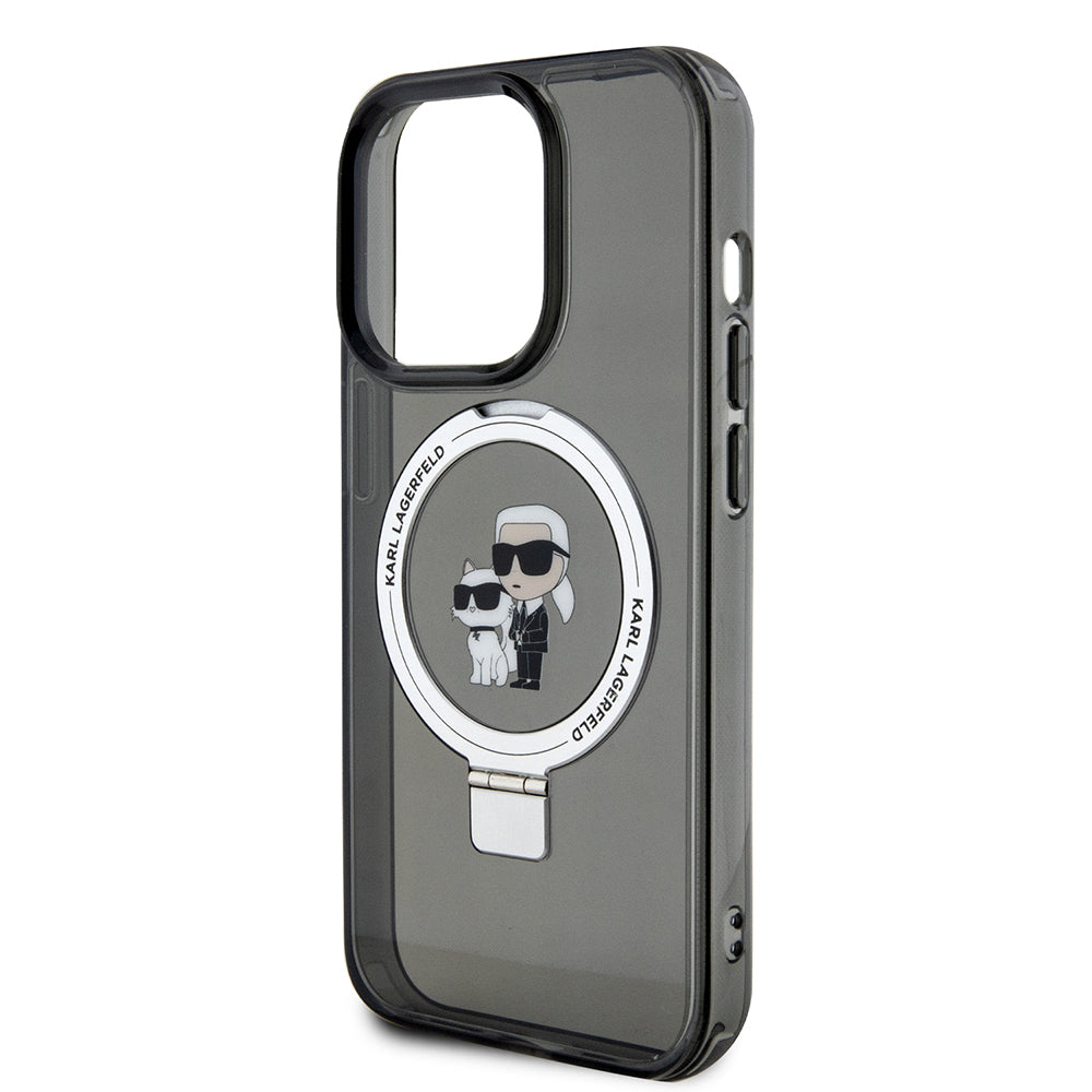 Coque MagSafe pour Apple iPhone 15 Pro Max, Karl Lagerfeld, Ring Stand Karl & Choupette, Noire