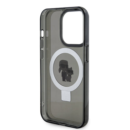 Coque MagSafe pour Apple iPhone 15 Pro Max, Karl Lagerfeld, Ring Stand Karl & Choupette, Noire