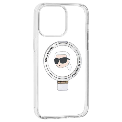 Coque MagSafe pour Apple iPhone 15 Pro Max, Karl Lagerfeld, Ring Stand Karl's Head, Blanche