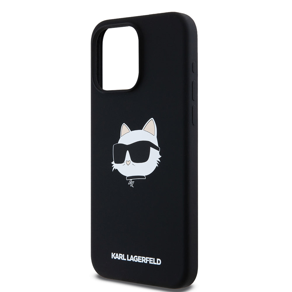 Étui MagSafe pour Apple iPhone 15 Pro Max, Karl Lagerfeld, Silicone Tête de Choupette, Noir