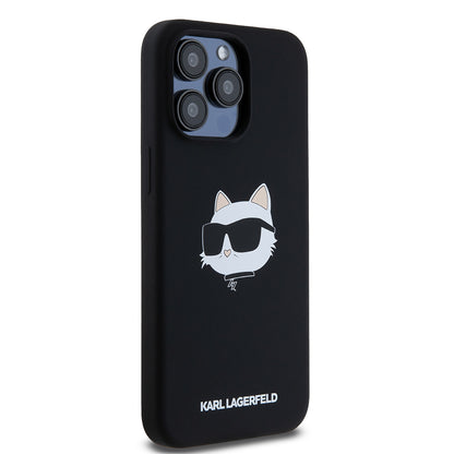 Étui MagSafe pour Apple iPhone 15 Pro Max, Karl Lagerfeld, Silicone Tête de Choupette, Noir