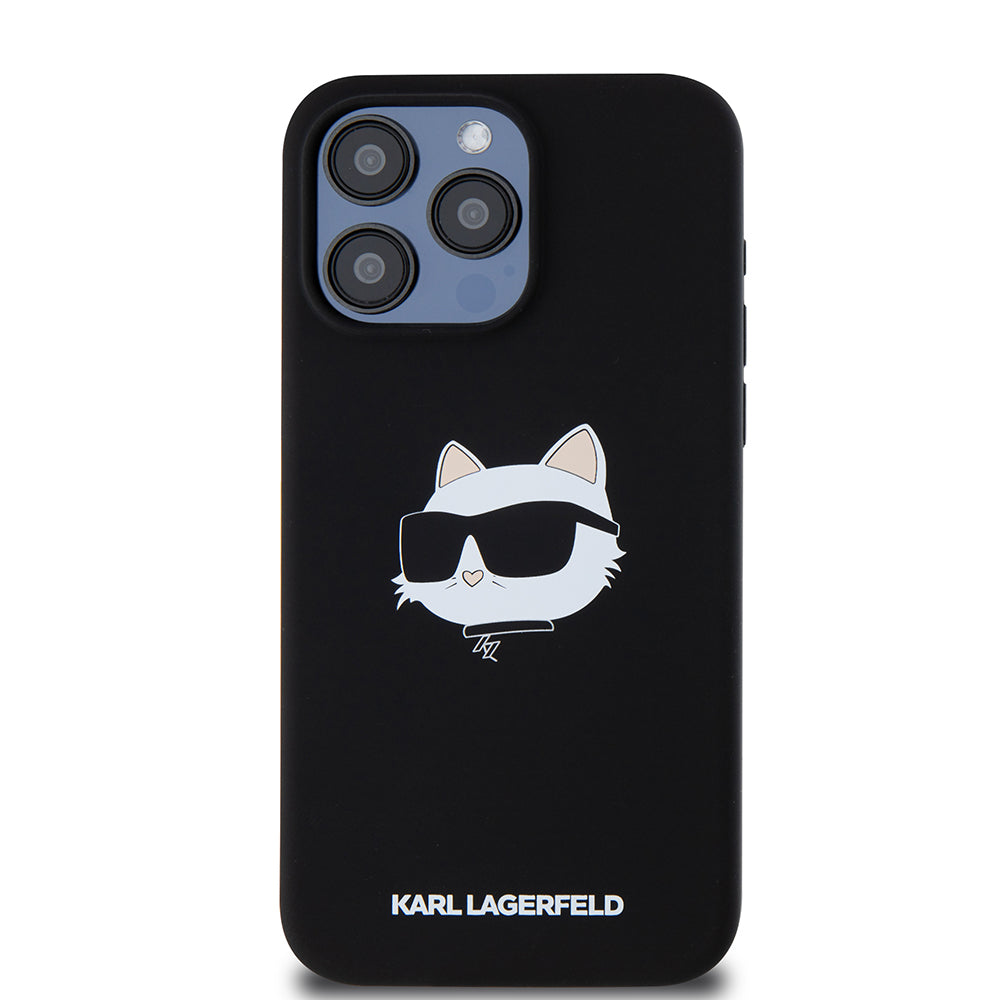 Étui MagSafe pour Apple iPhone 15 Pro Max, Karl Lagerfeld, Silicone Tête de Choupette, Noir