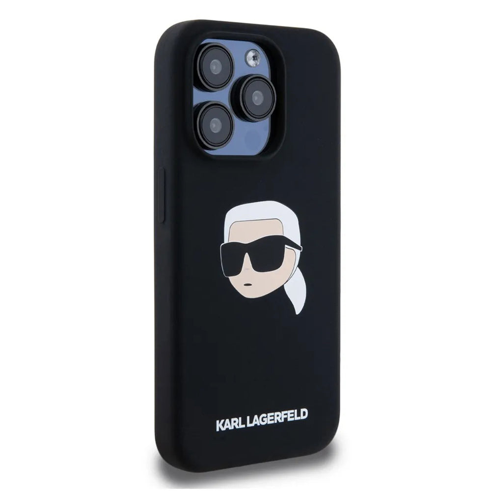 Coque MagSafe pour Apple iPhone 15 Pro Max, Karl Lagerfeld, Silicone Tête de Karl, Noire