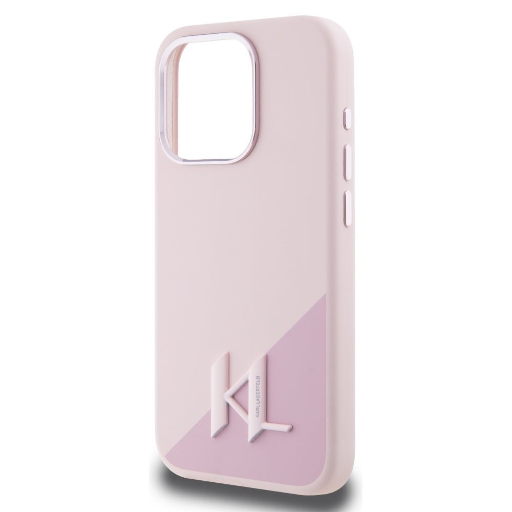 Coque MagSafe pour Apple iPhone 15 Pro Max, Karl Lagerfeld, Silicone Shadow Metal Initial, Rose.