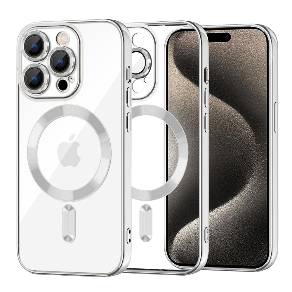 MagSafe Case for Apple iPhone 15 Pro Max, Techsuit, Luxury Crystal, Silver