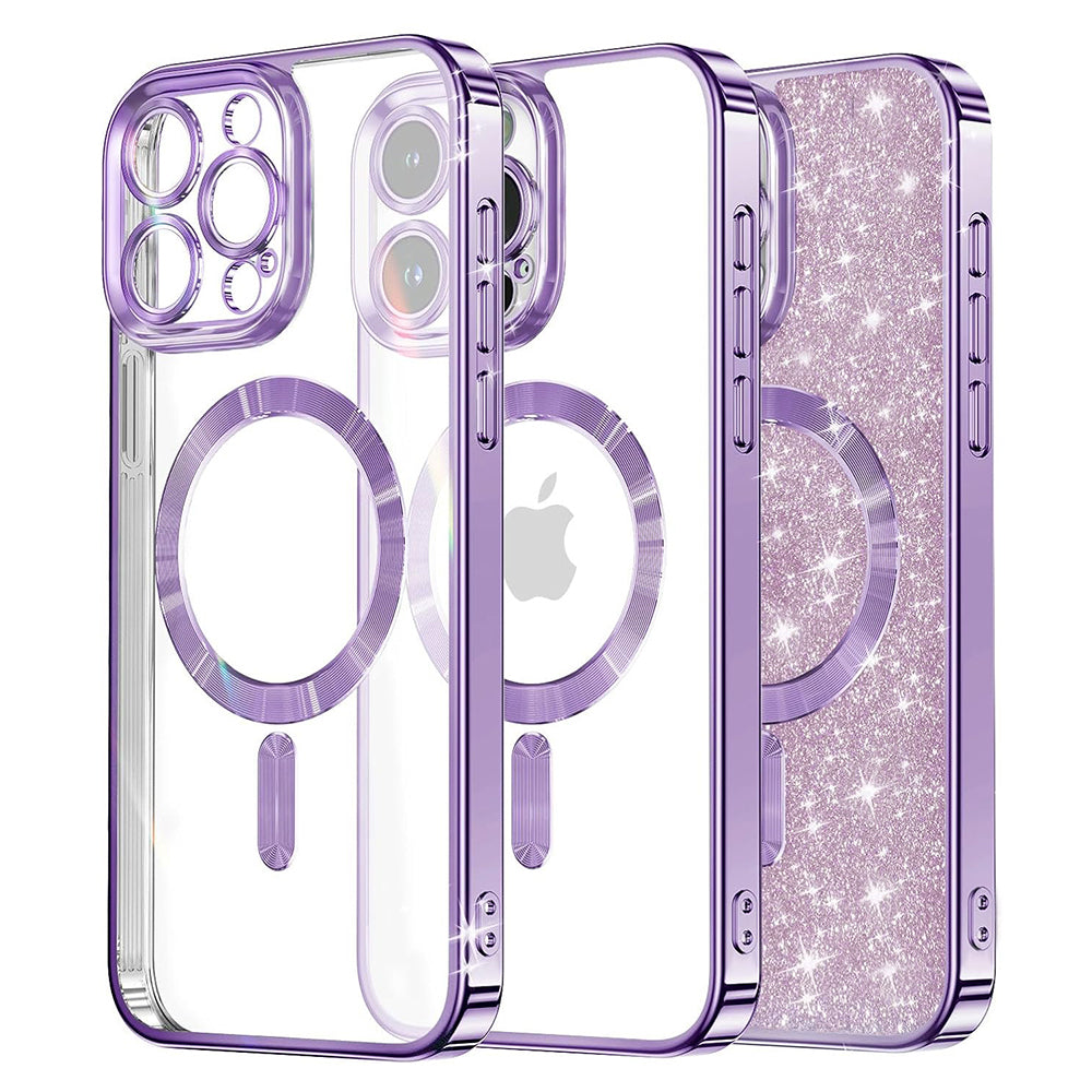 Coque MagSafe pour Apple iPhone 15 Pro Max, Techsuit, Luxury Glitter, Violet Clair