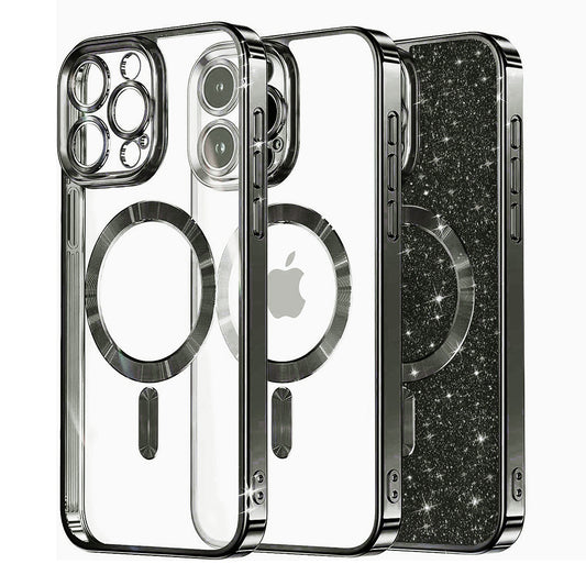 Coque MagSafe pour Apple iPhone 15 Pro Max, Techsuit, Luxury Glitter, Noire