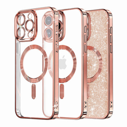 Coque MagSafe pour Apple iPhone 15 Pro Max, Techsuit, Luxury Glitter, Rose Doré