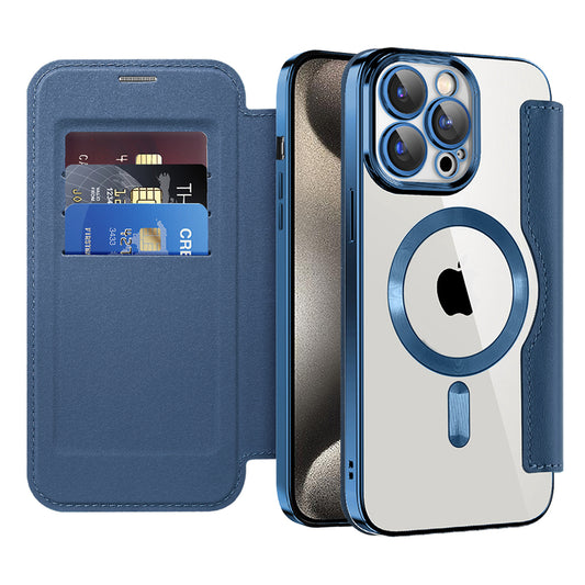 Coque MagSafe pour Apple iPhone 15 Pro Max, Techsuit, SmartMag Book, Bleue