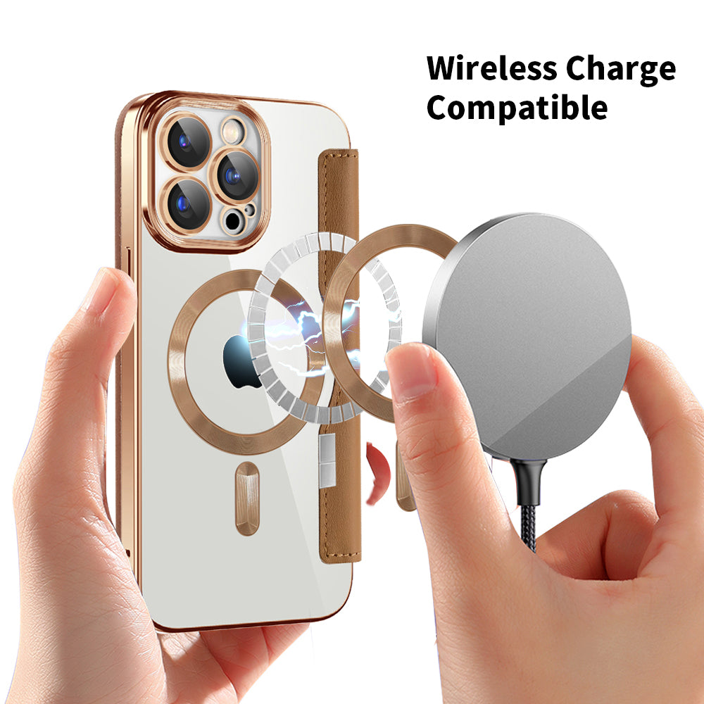 MagSafe Case for Apple iPhone 15 Pro Max, Techsuit, SmartMag Book, Brown
