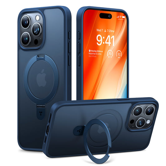 Coque MagSafe pour Apple iPhone 15 Pro Max, Torras, Ostand, Bleu Marine