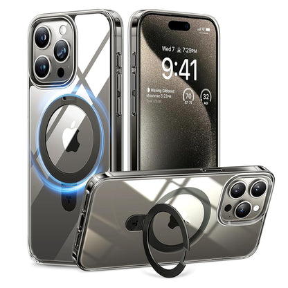 Coque MagSafe pour Apple iPhone 15 Pro Max, Torras, Ostand, Transparente
