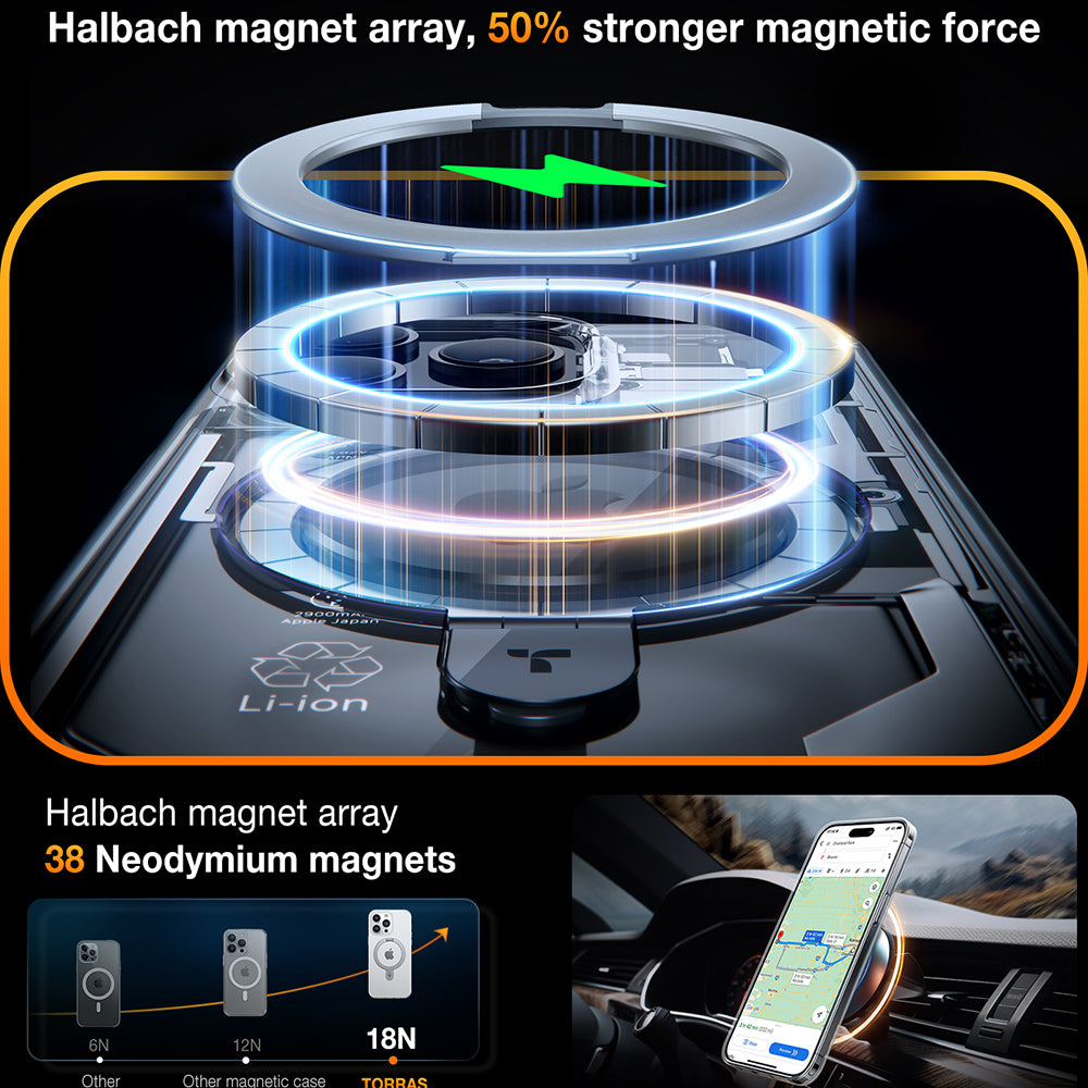 Coque MagSafe pour Apple iPhone 15 Pro Max, Torras, Ostand, Transparente
