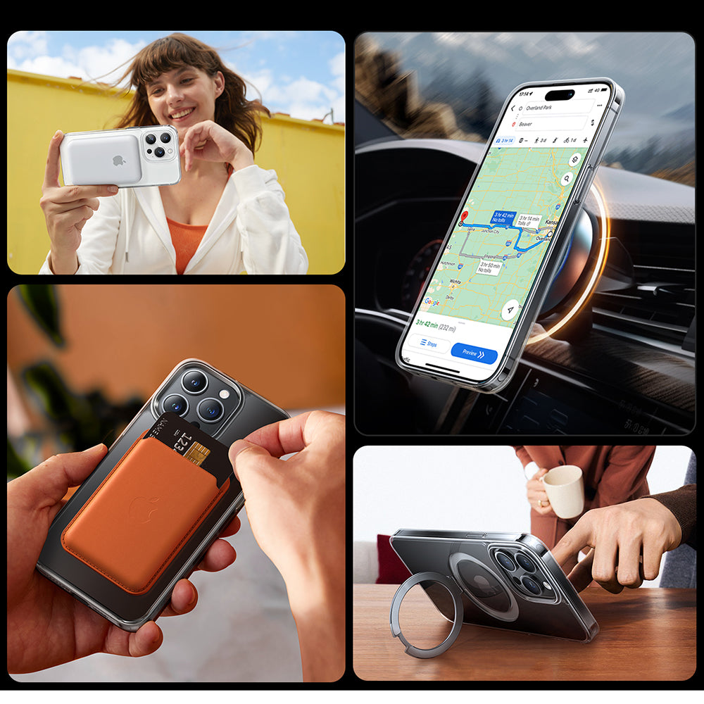 Coque MagSafe pour Apple iPhone 15 Pro Max, Torras, Ostand, Transparente