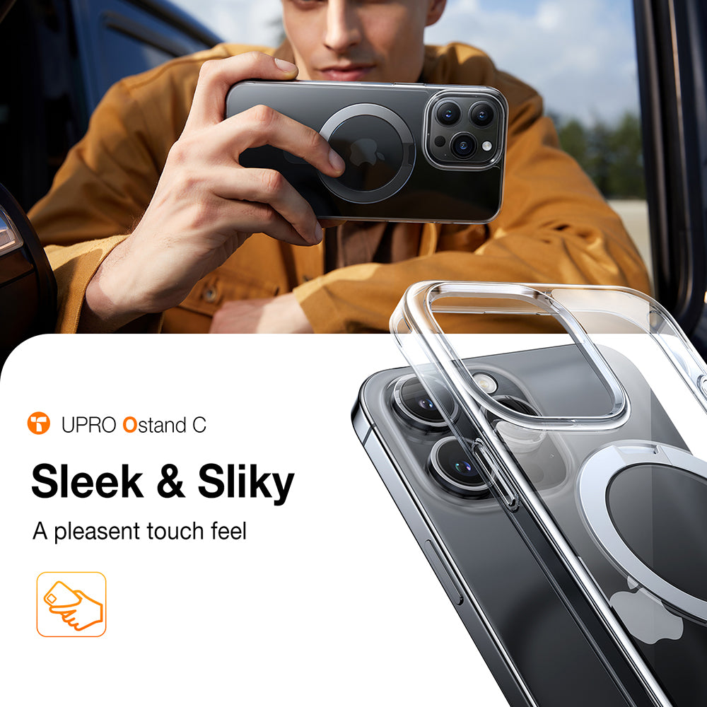 Coque MagSafe pour Apple iPhone 15 Pro Max, Torras, Ostand, Transparente