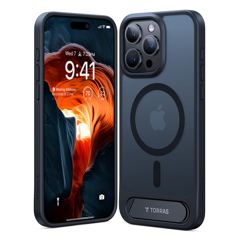 Étui MagSafe pour Apple iPhone 15 Pro Max, Torras, Pstand, Noir