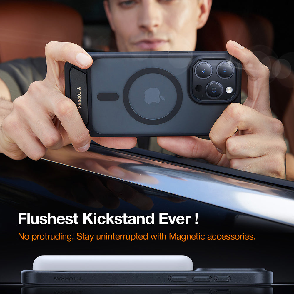 Étui MagSafe pour Apple iPhone 15 Pro Max, Torras, Pstand, Noir