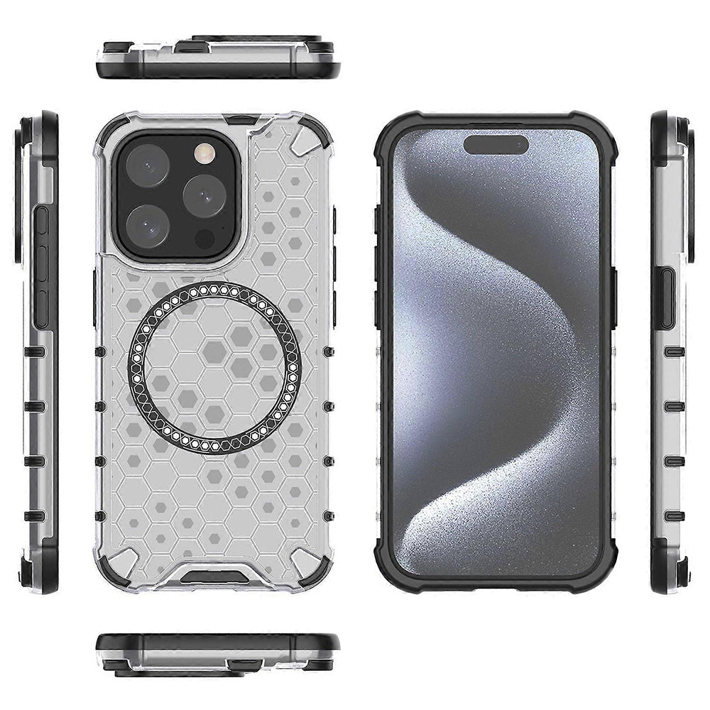 Coque MagSafe pour Apple iPhone 15 Pro, Techsuit, HoneyComb Shield, Blanche