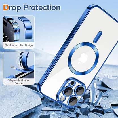 Coque MagSafe pour Apple iPhone 15 Pro, Techsuit, Luxury Crystal, Bleu Foncé